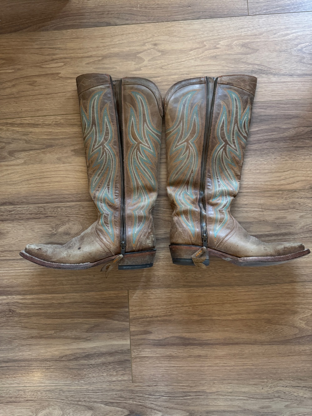 Ariat Brown Over-the-Knee Boots with Teal Stitching